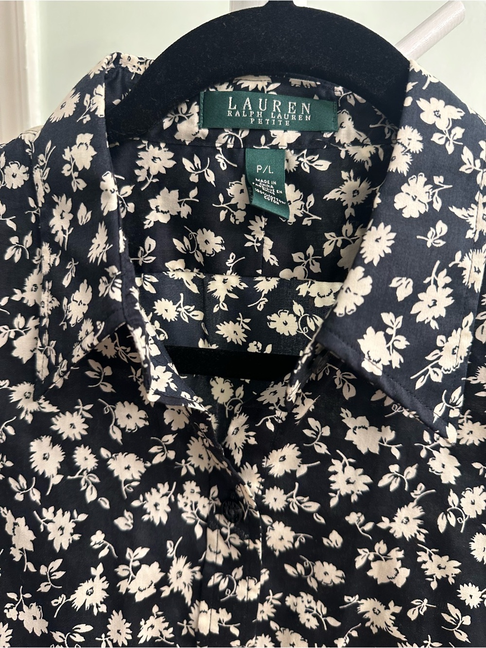 Ralph Lauren Black and White Floral Button-Up Shirt size PL NWT - Picture 2 of 4